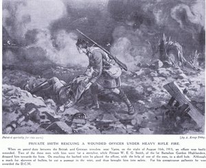 火事で負傷した士官を救助した民間スミスは、DCMイーペルを1915年8月に授与しました